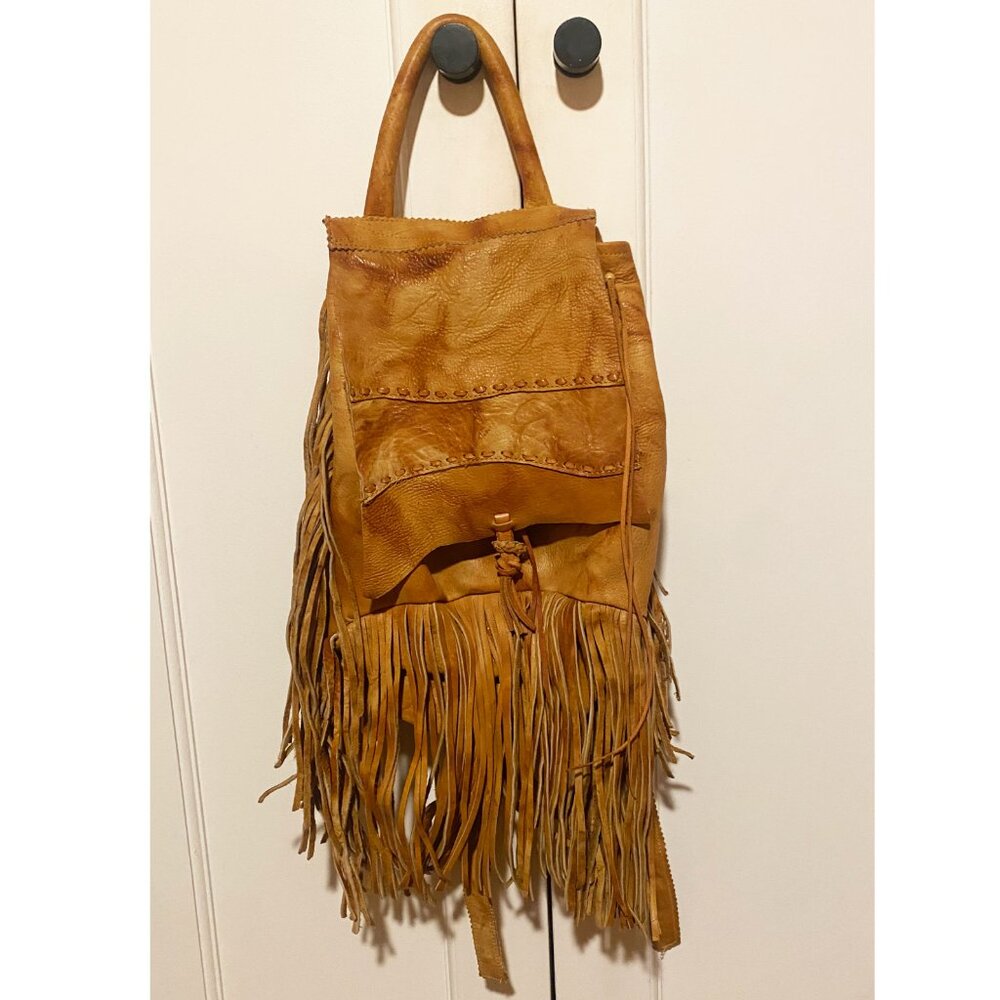 Blonde Leather Bohemian Fringe Backpack